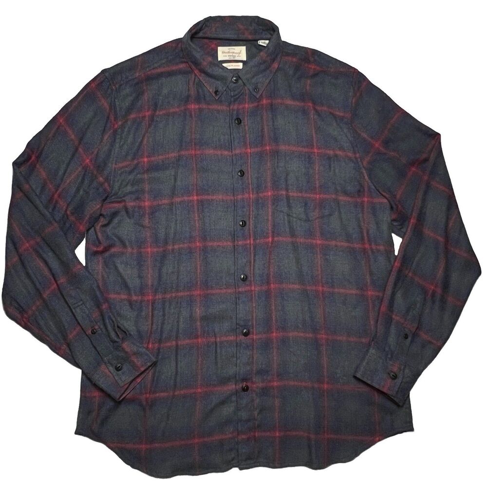 Weatherproof Vintage Men’s Button Down Shirt Luxe Flannel Gray Red Size Large